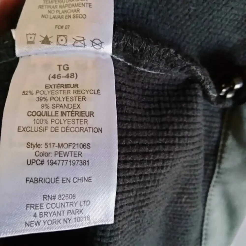 Free Country Jacket Full Zip Pewter Zip‎ Pockets Mens Size XL 46-48